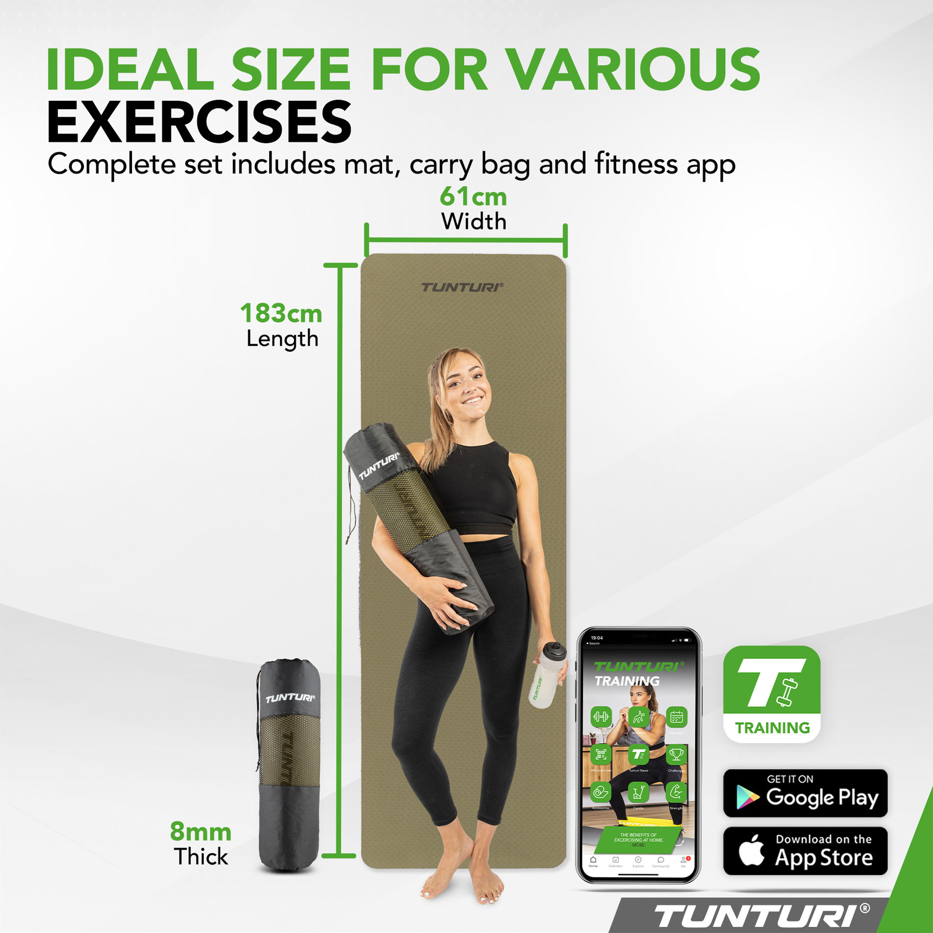 Joogamatt-Tunturi-Yogamat-8mm-Army-Green7