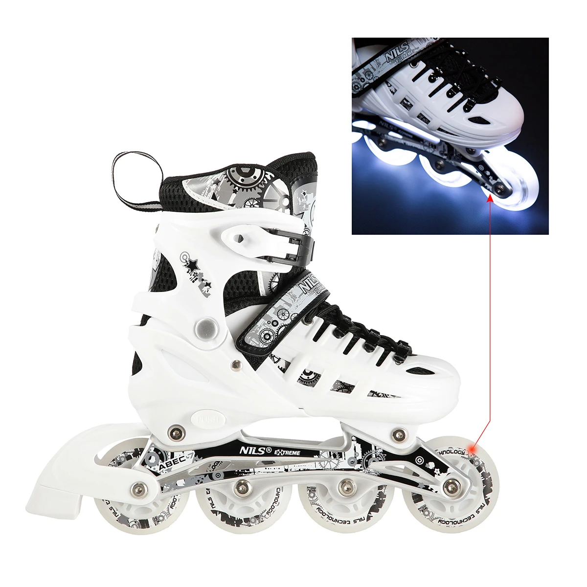 4in1 (rull)uisud NILS EXTREME NH10905 LED In-line Skates/Hockey Ice Skates, S (31-34), White/Black - Image 3