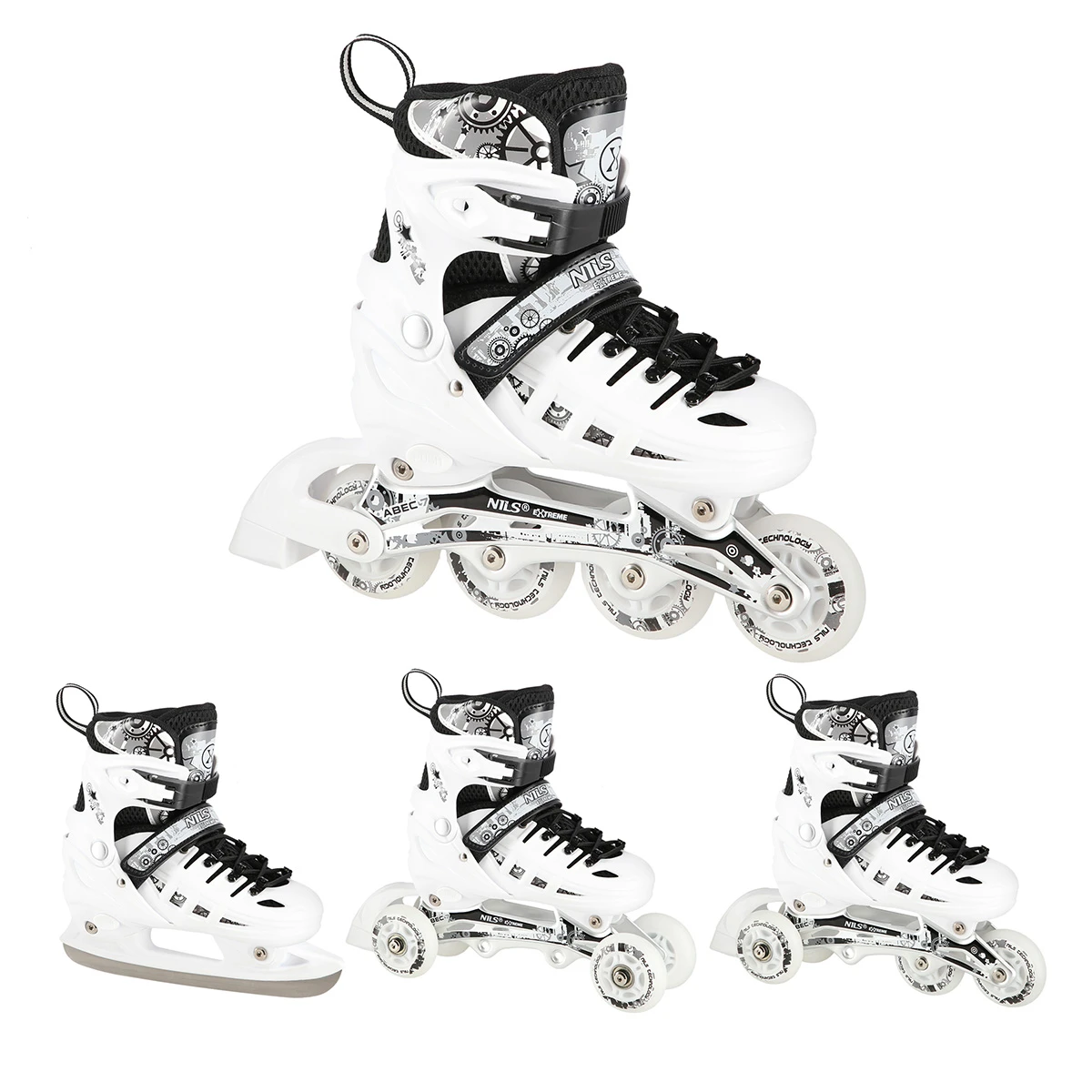 4in1 (rull)uisud NILS EXTREME NH10905 LED In-line Skates/Hockey Ice Skates, S (31-34), White/Black - Image 2