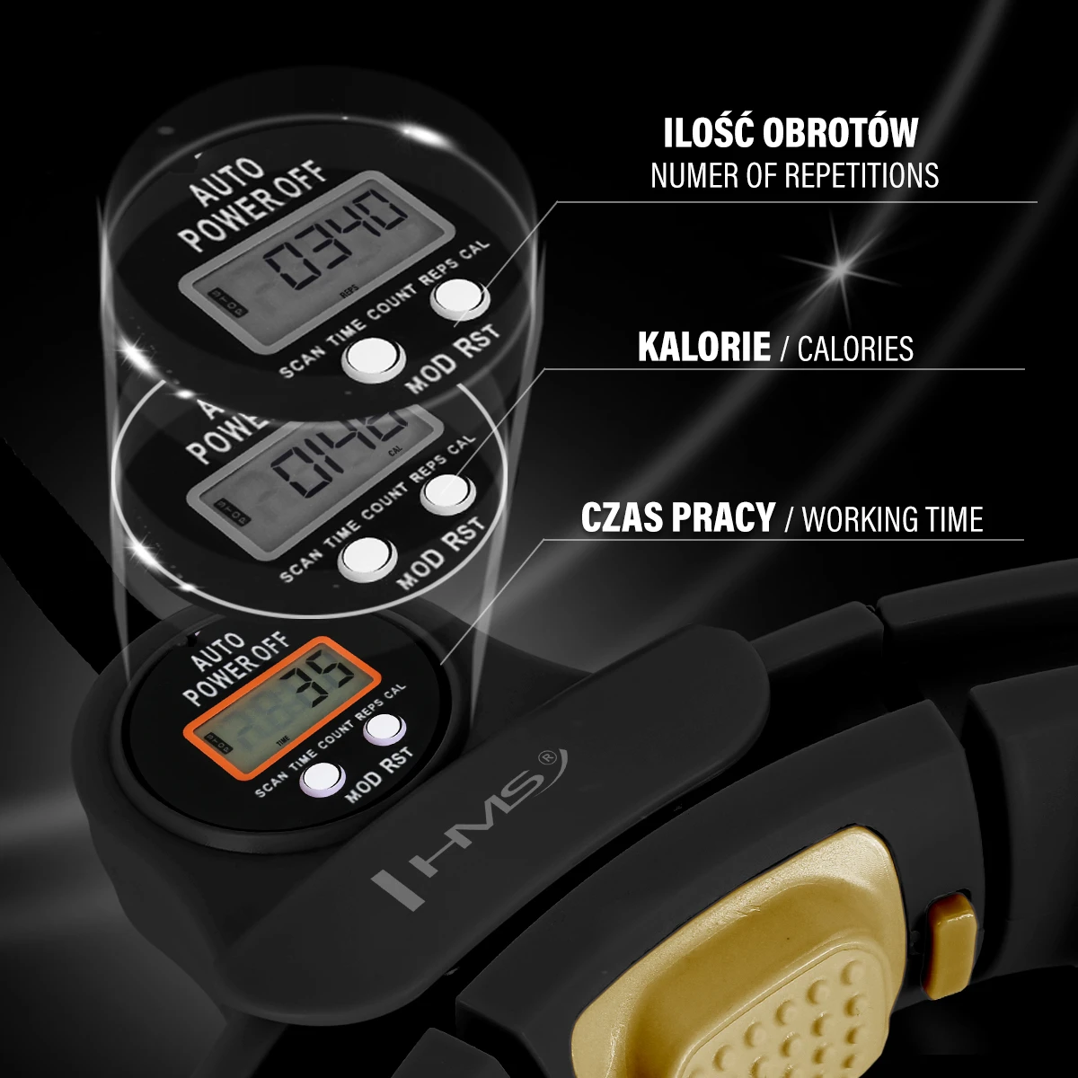 Hularõngas magneti, raskuse ja lugejaga HMS HHM13, must-kuldne - Image 10