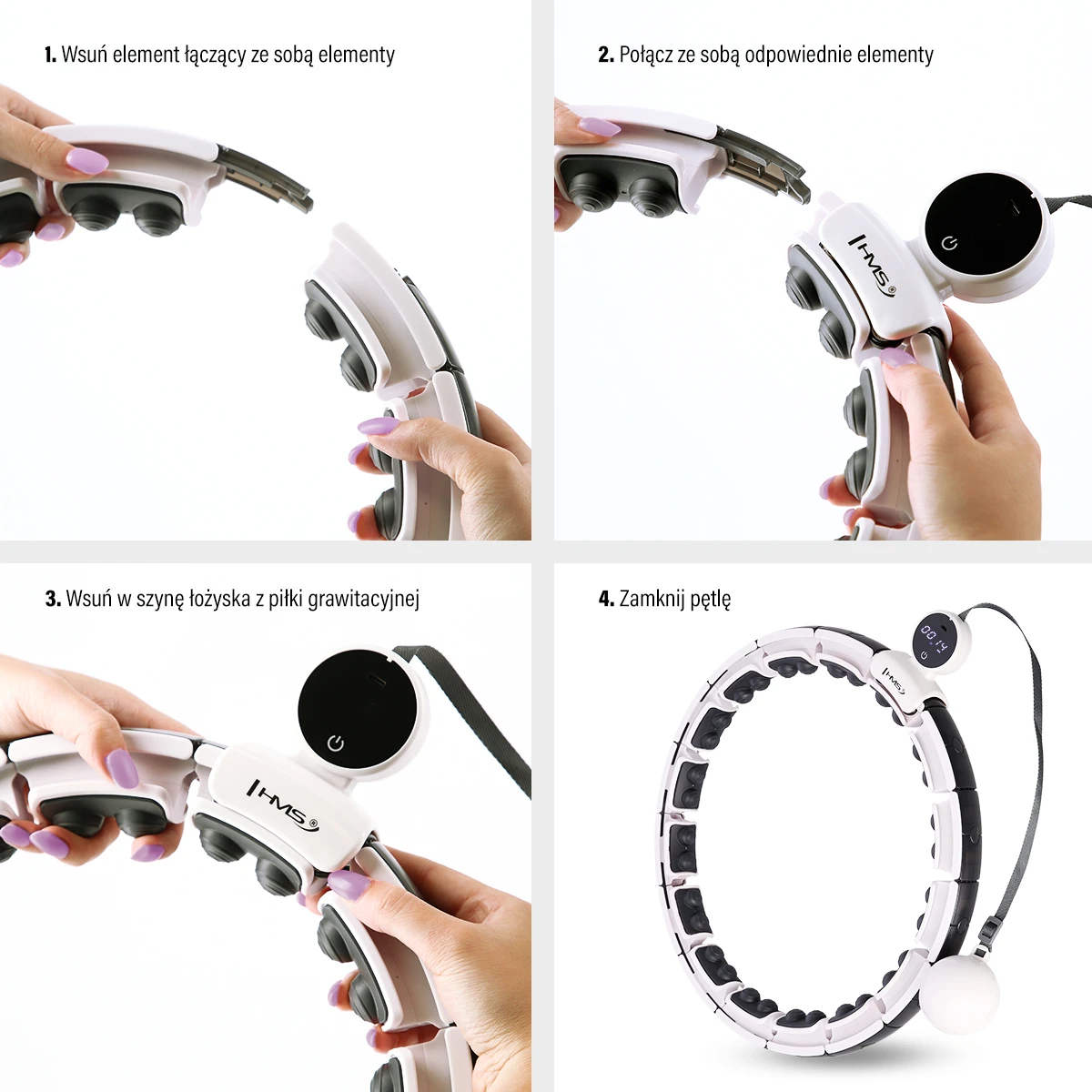 Hularõngas magneti, raskuse ja lugejaga HMS HHM16, must-valge - Image 4